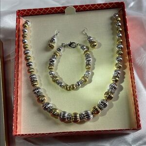 Elegant Gold and Silver Beaded Jewelry Set